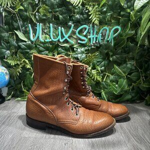 VTG Justin 522 Men 9 D Brown Pebbled Bullhide Leather Combat Roper Boots USA